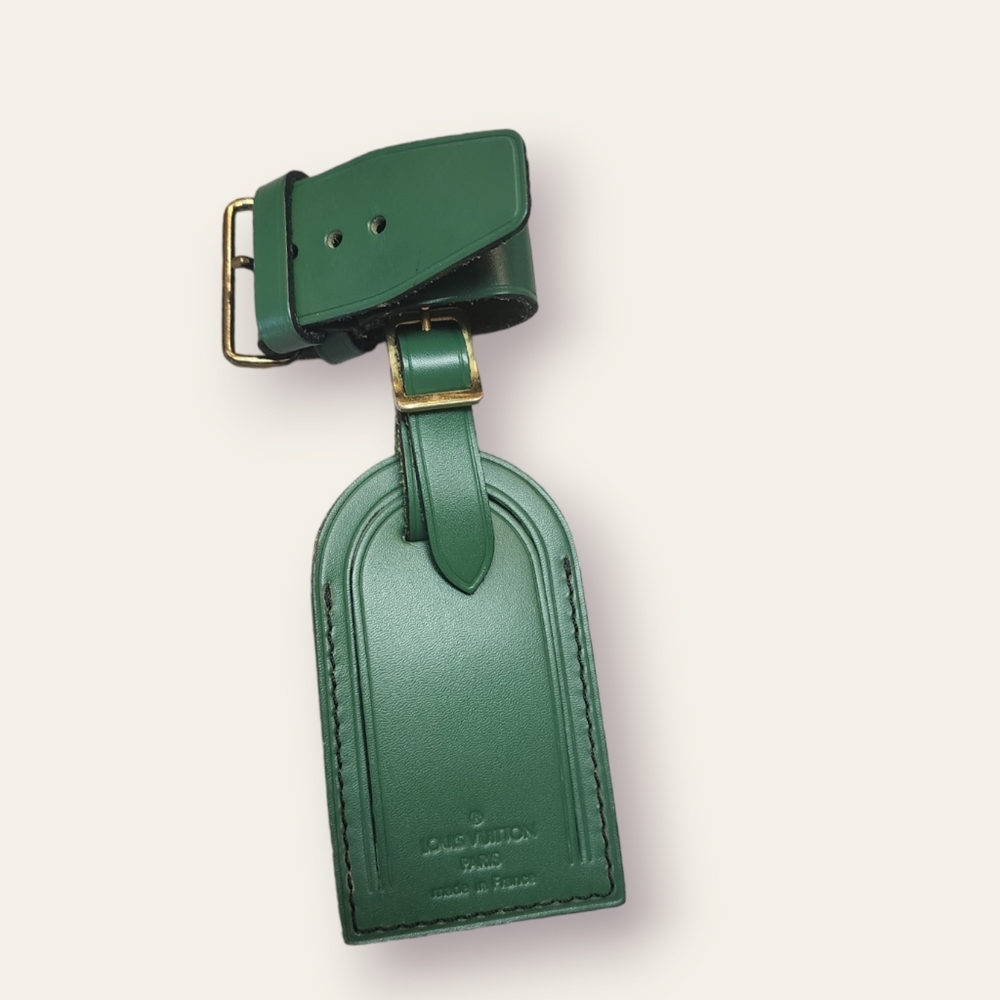 Louis Vuitton Green Leather Luggage Tag Set